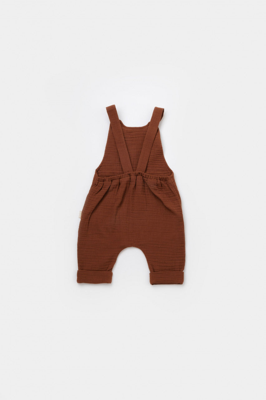 Salopeta de vara cu buzunare din muselina, BabyCosy, 100% bumbac organic, caramiziu
