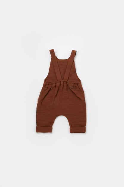 Salopeta de vara cu buzunare din muselina, BabyCosy, 100% bumbac organic, caramiziu