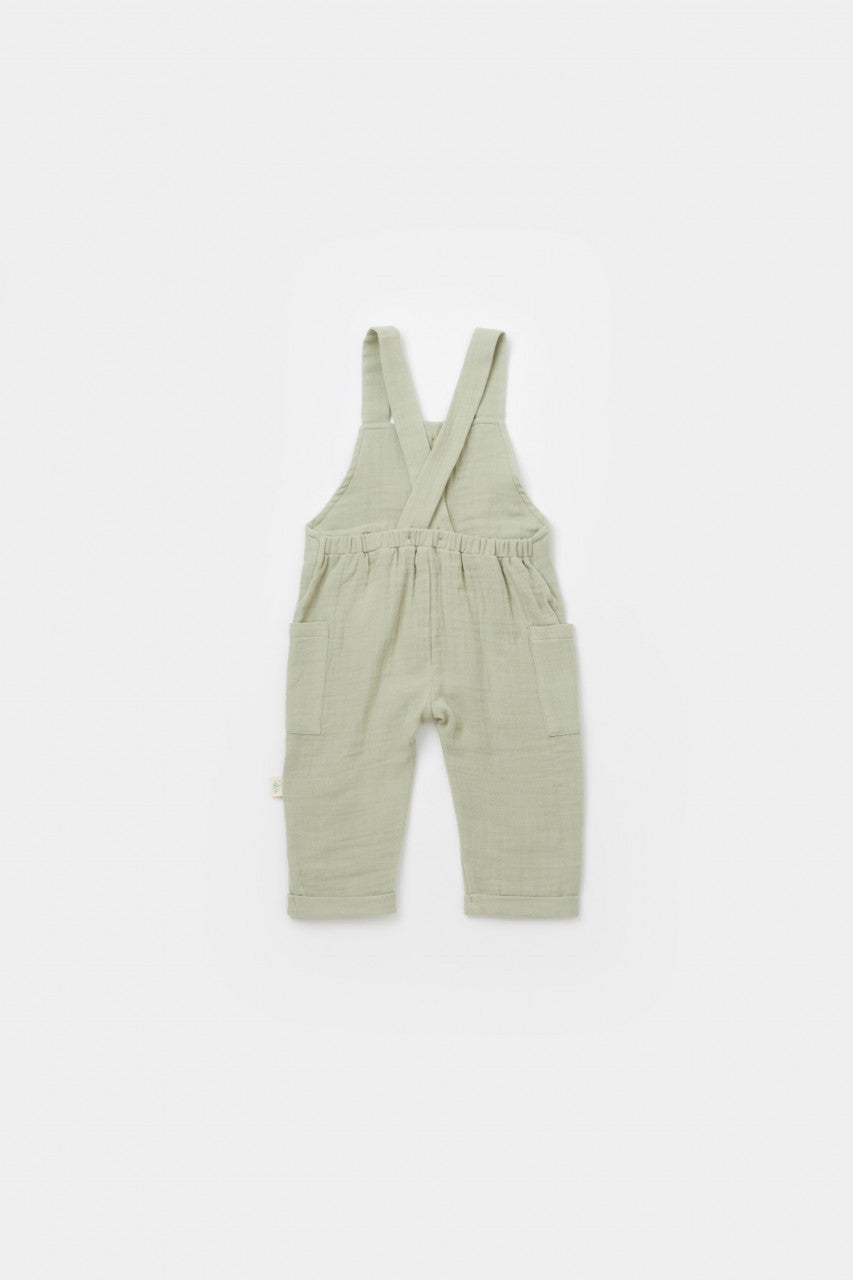 Salopeta de vara cu buzunare din muselina, BabyCosy, 100% bumbac organic, verde