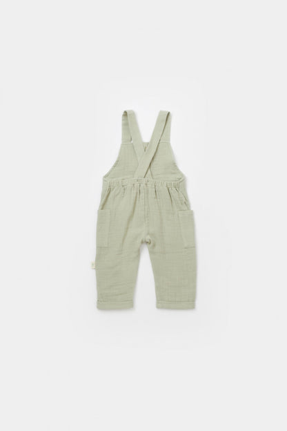 Salopeta de vara cu buzunare din muselina, BabyCosy, 100% bumbac organic, verde
