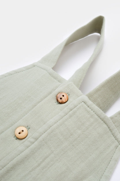 Salopeta de vara cu buzunare din muselina, BabyCosy, 100% bumbac organic, verde
