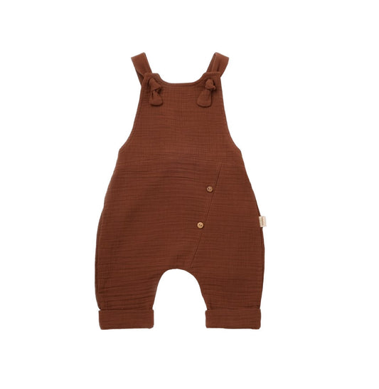 Salopeta de vara cu pantaloni lungi din muselina, BabyCosy, 100%bumbac, caramiziu