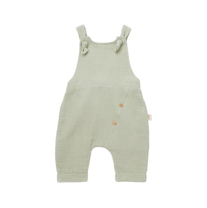 Salopeta de vara cu pantaloni lungi din muselina, BabyCosy, 100% bumbac organic, verde