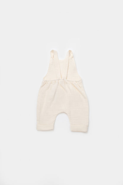 Salopeta de vara cu pantaloni lungi din muselina, BabyCosy, 100%bumbac, ecru