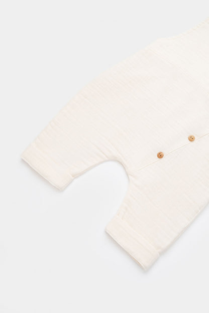Salopeta de vara cu pantaloni lungi din muselina, BabyCosy, 100%bumbac, ecru