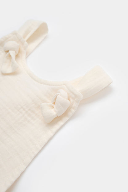 Salopeta de vara cu pantaloni lungi din muselina, BabyCosy, 100%bumbac, ecru