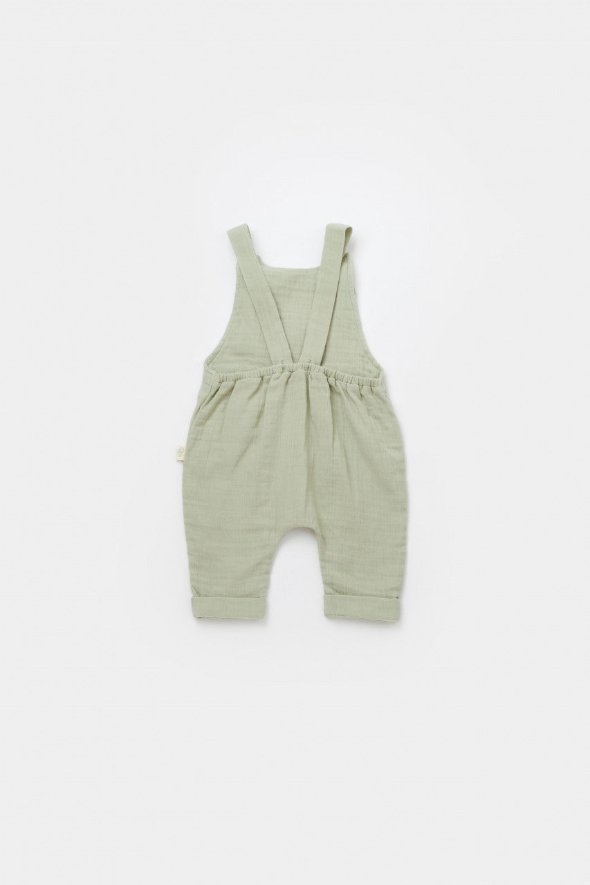 Salopeta de vara cu pantaloni lungi din muselina, BabyCosy, 100% bumbac organic, verde