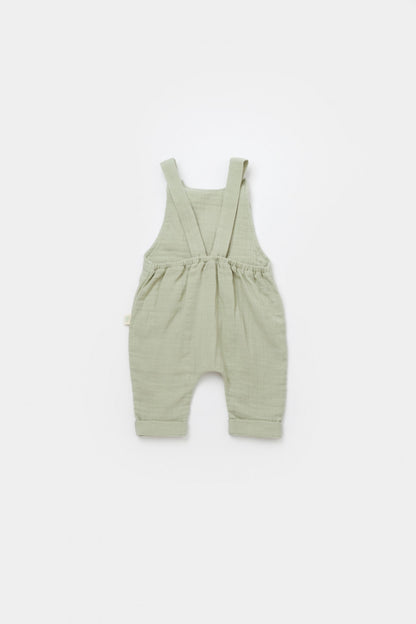 Salopeta de vara cu pantaloni lungi din muselina, BabyCosy, 100% bumbac organic, verde