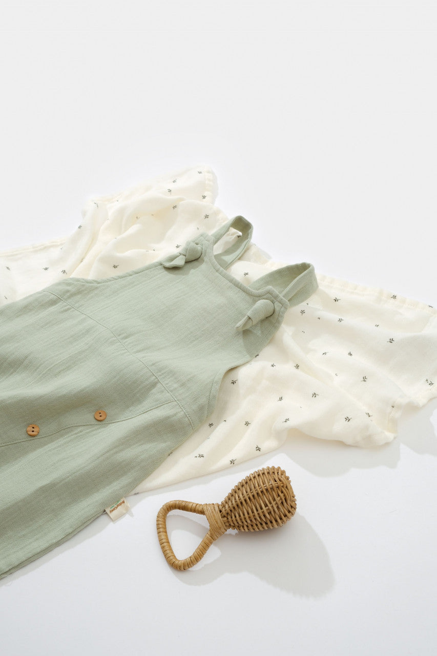 Salopeta de vara cu pantaloni lungi din muselina, BabyCosy, 100% bumbac organic, verde