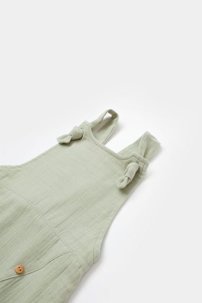 Salopeta de vara cu pantaloni lungi din muselina, BabyCosy, 100% bumbac organic, verde