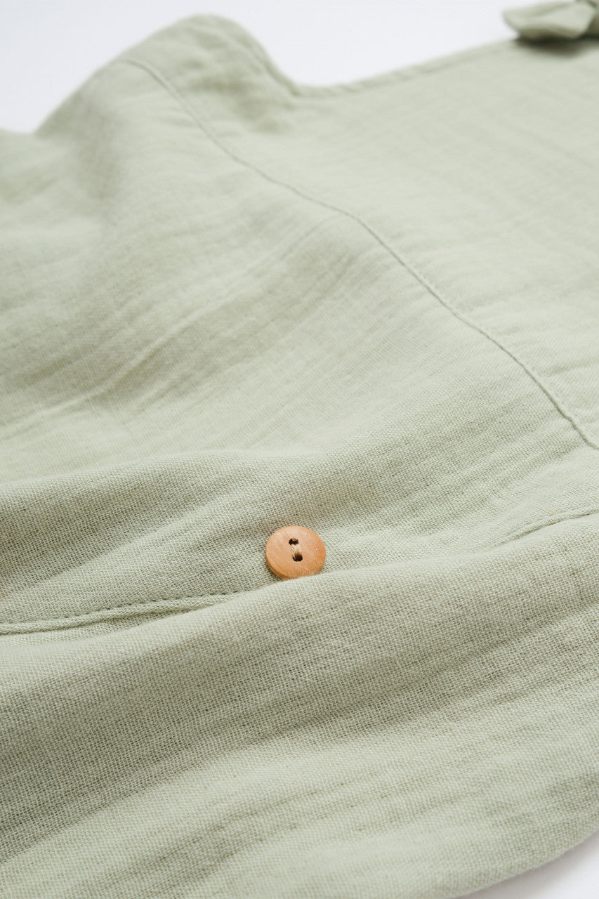Salopeta de vara cu pantaloni lungi din muselina, BabyCosy, 100% bumbac organic, verde