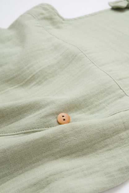 Salopeta de vara cu pantaloni lungi din muselina, BabyCosy, 100% bumbac organic, verde