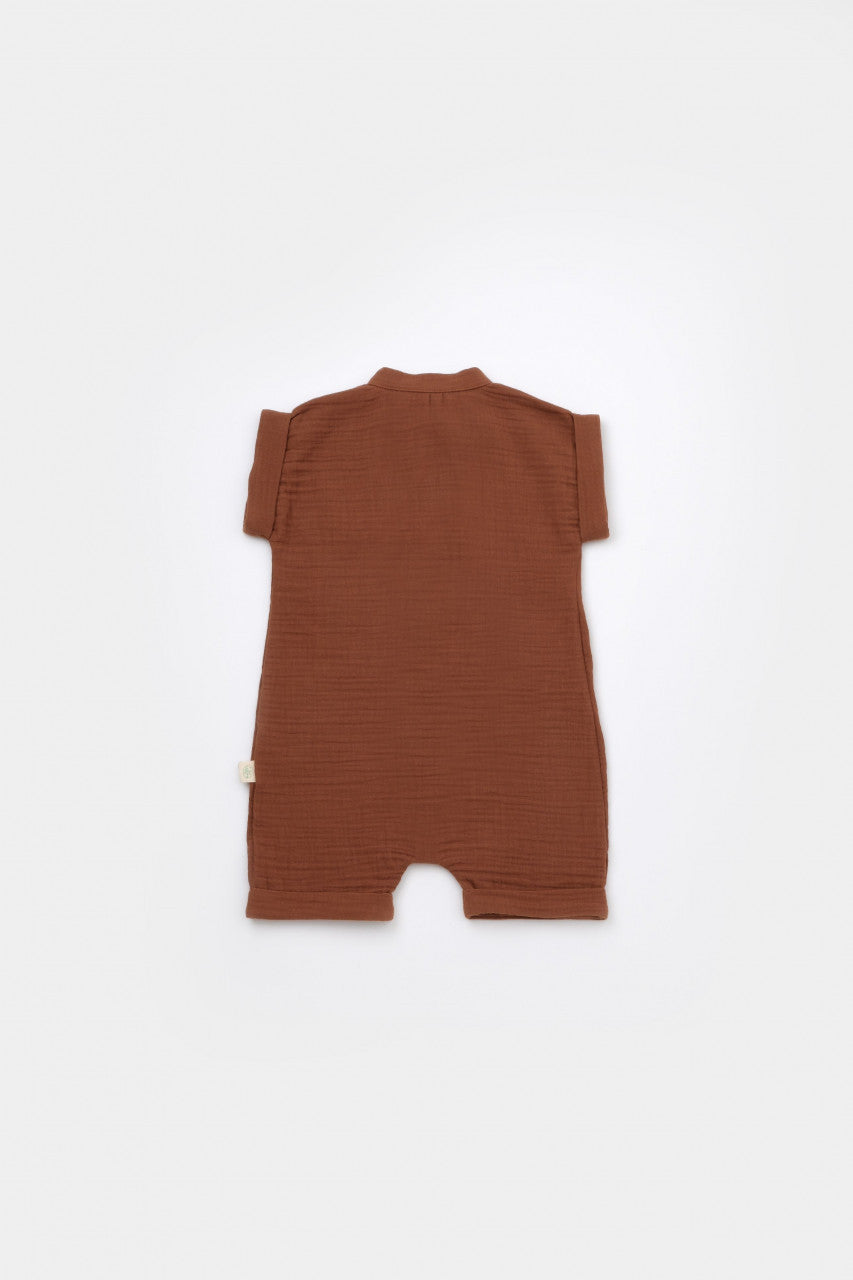 Salopeta de vara din muselina, BabyCosy, 100% bumbac organic, caramiziu