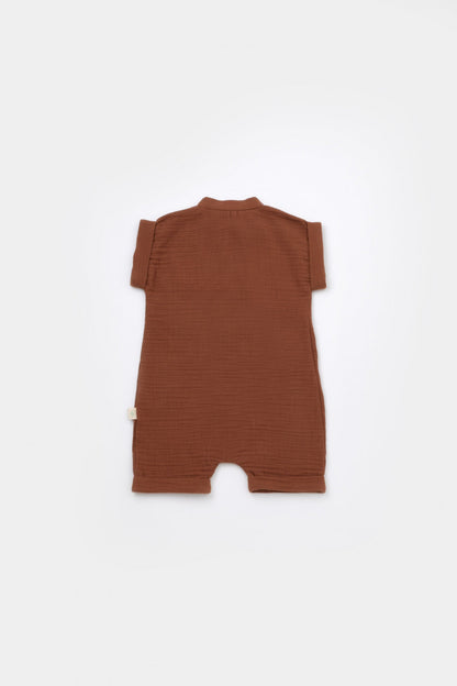 Salopeta de vara din muselina, BabyCosy, 100% bumbac organic, caramiziu