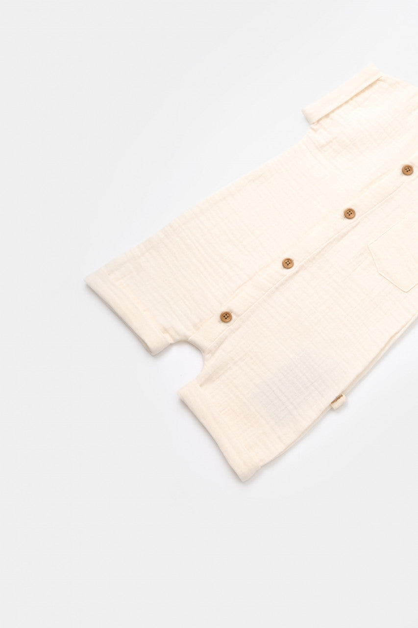 Salopeta de vara din muselina, BabyCosy, 100% bumbac organic, ecru