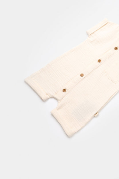 Salopeta de vara din muselina, BabyCosy, 100% bumbac organic, ecru