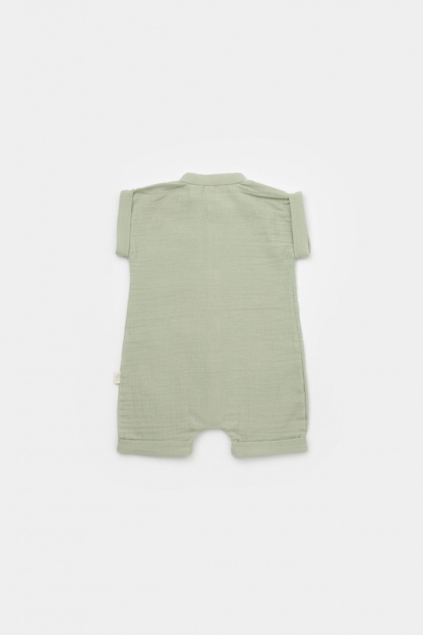 Salopeta de vara din muselina, BabyCosy, 100% bumbac organic, verde