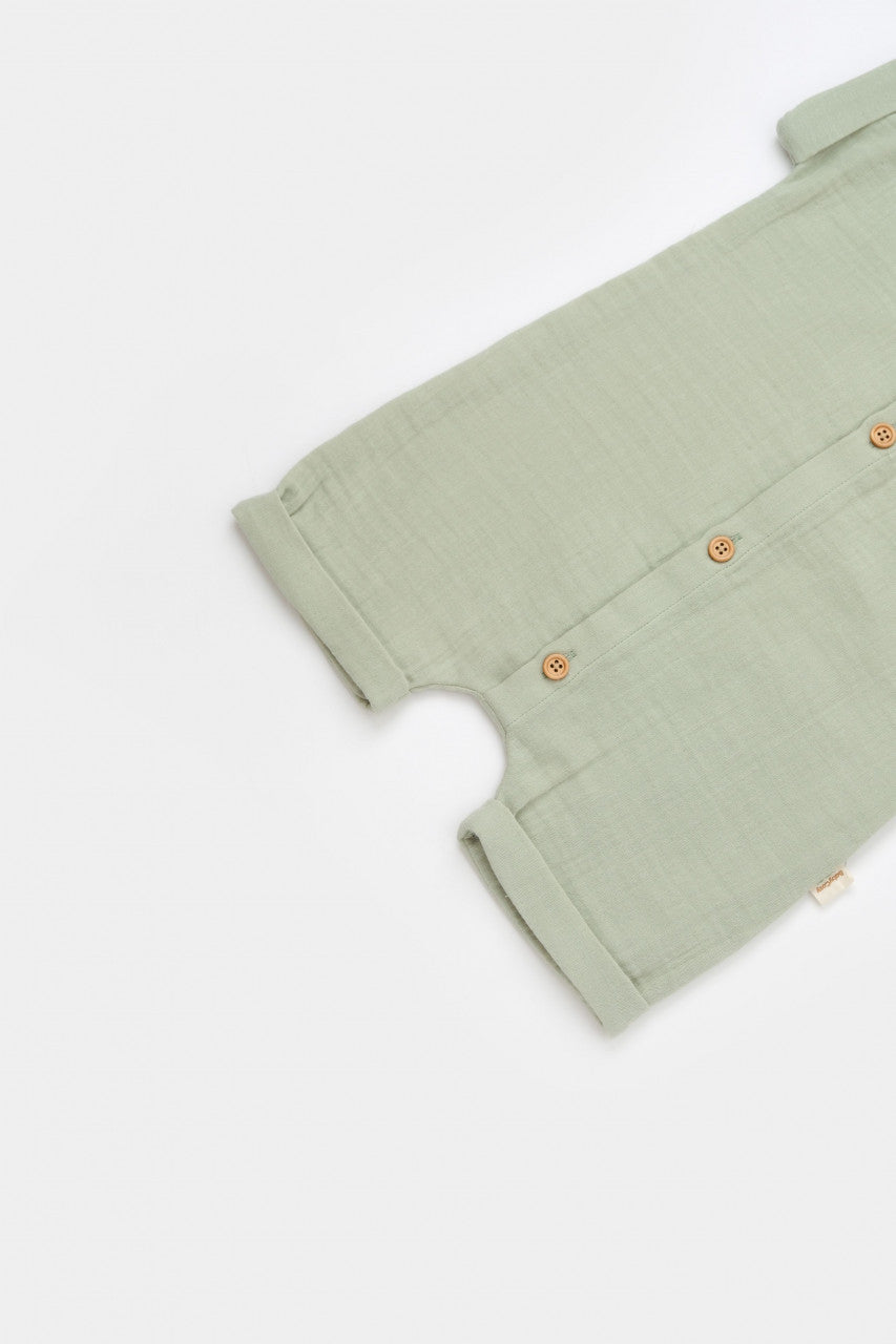 Salopeta de vara din muselina, BabyCosy, 100% bumbac organic, verde