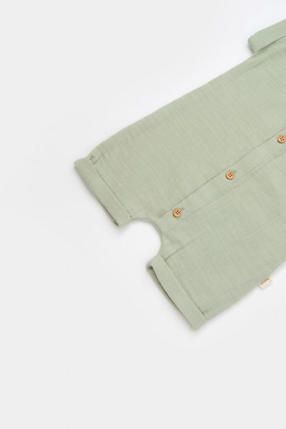 Salopeta de vara din muselina, BabyCosy, 100% bumbac organic, verde