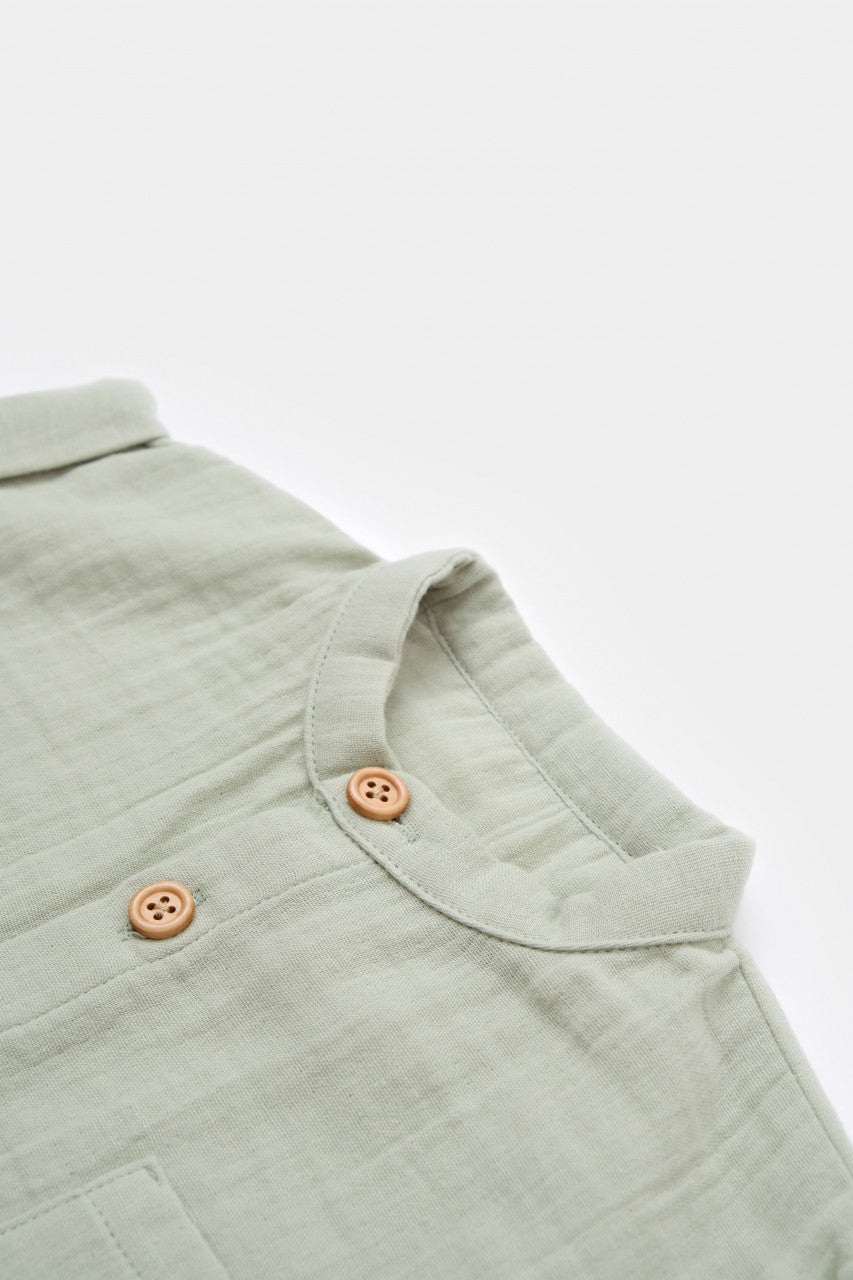 Salopeta de vara din muselina, BabyCosy, 100% bumbac organic, verde