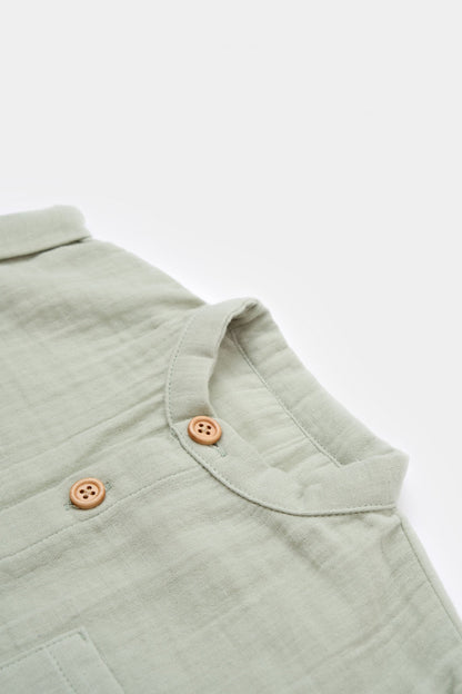 Salopeta de vara din muselina, BabyCosy, 100% bumbac organic, verde