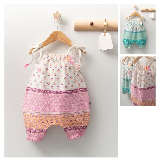 Salopeta de vara din muselina pentru bebelusi Peacock, Tongs baby -