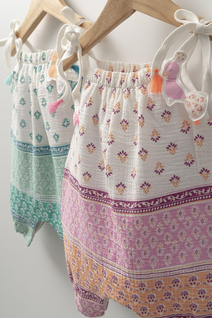 Salopeta de vara din muselina pentru bebelusi Peacock, Tongs baby