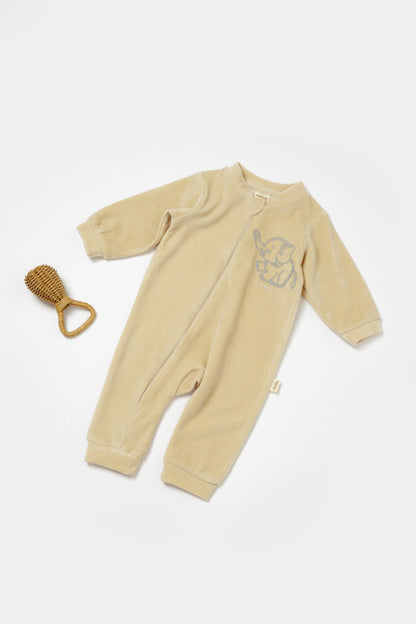 Salopeta Elefant cu maneca lunga din 80%bumbac organic si 20% poliester - Stone, BabyCosy