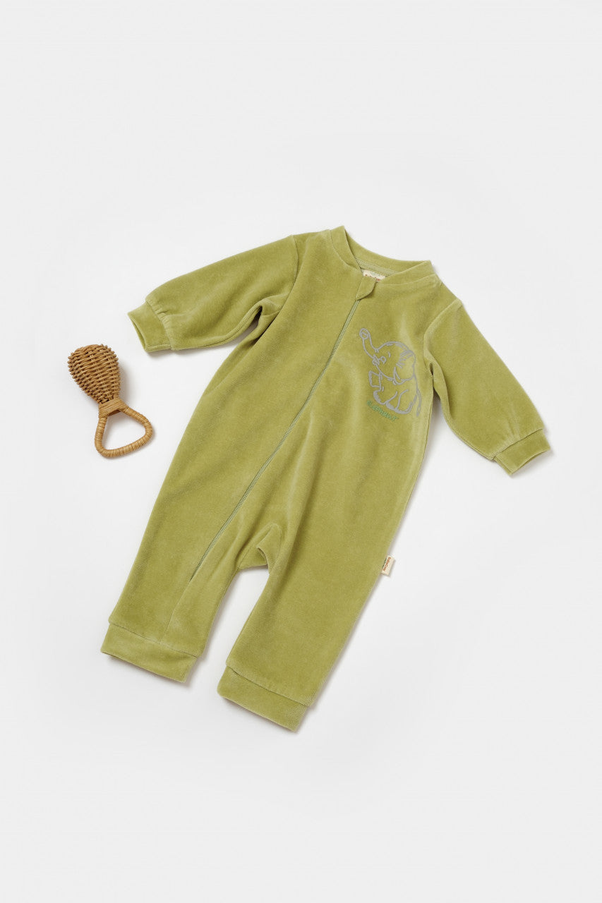 Salopeta Elefant cu maneca lunga din 80%bumbac organic si 20% poliester - Verde, BabyCosy