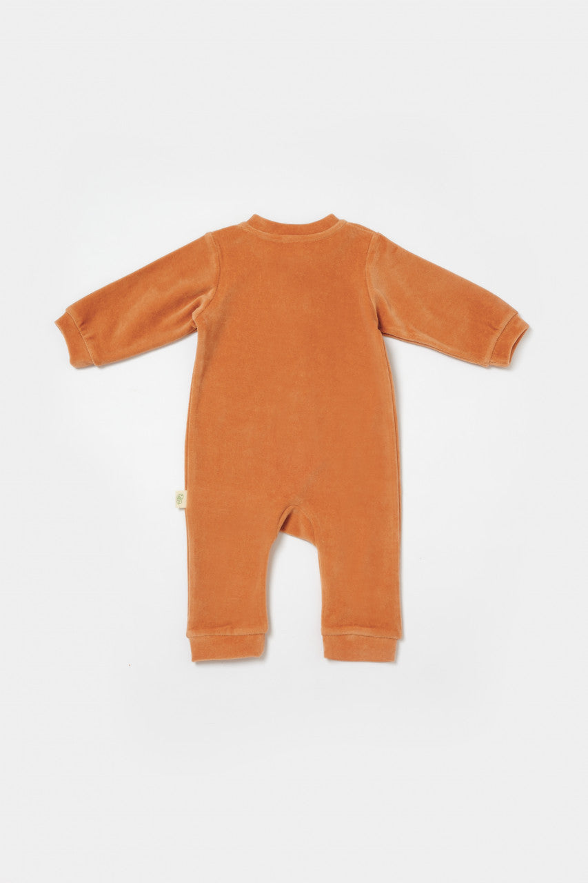 Salopeta Elefant cu maneca lunga din 80%bumbac organic si 20% poliester - Caramiziu, BabyCosy