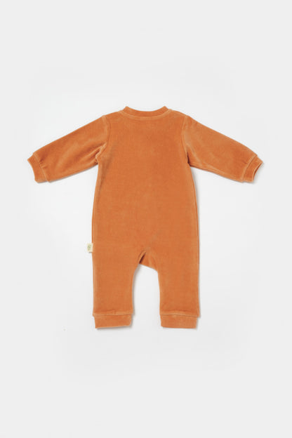Salopeta Elefant cu maneca lunga din 80%bumbac organic si 20% poliester - Caramiziu, BabyCosy