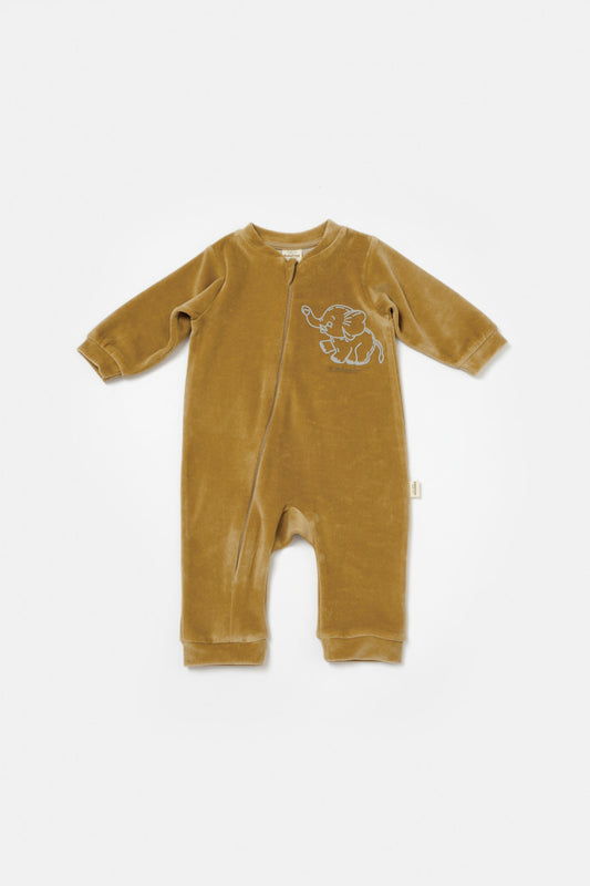 Salopeta Elefant cu maneca lunga din 80%bumbac organic si 20% poliester - Mustar, BabyCosy - Salopeta