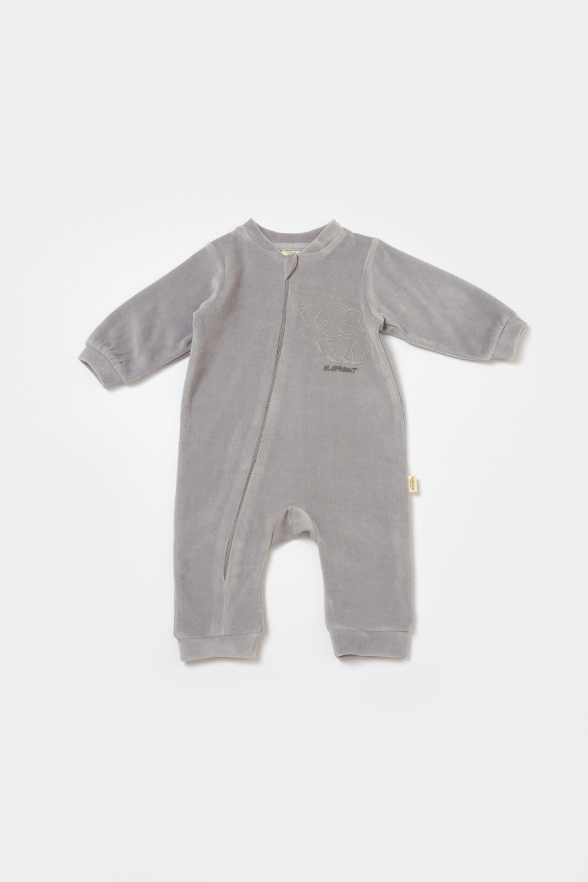 Salopeta Elefant cu maneca lunga din 80%bumbac organic si 20% poliester - Gri, BabyCosy