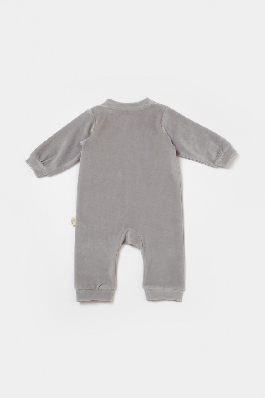 Salopeta Elefant cu maneca lunga din 80%bumbac organic si 20% poliester - Gri, BabyCosy