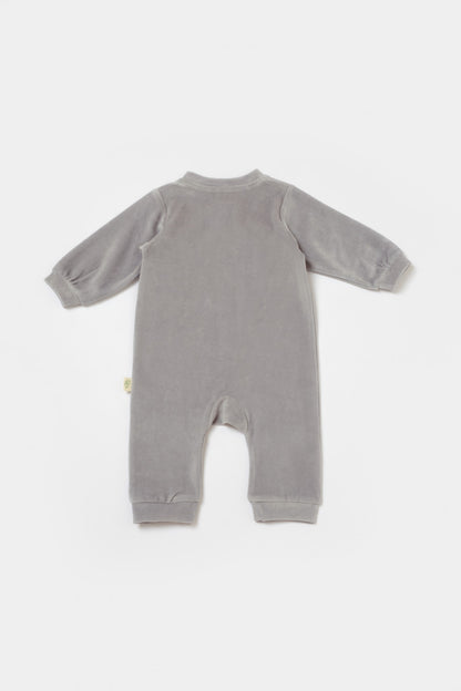Salopeta Elefant cu maneca lunga din 80%bumbac organic si 20% poliester - Gri, BabyCosy