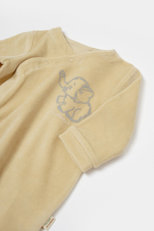 Salopeta Elefant cu maneca lunga si botosei din 80%bumbac organic si 20% poliester - Stone, BabyCosy - Salopeta