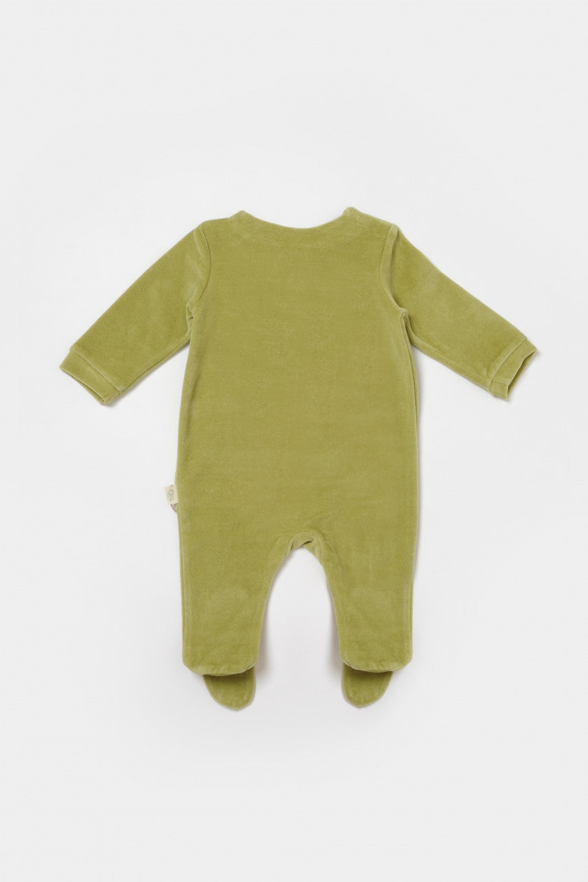 Salopeta Elefant cu maneca lunga si botosei din 80%bumbac organic si 20% poliester - Verde, BabyCosy