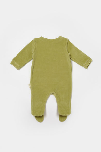 Salopeta Elefant cu maneca lunga si botosei din 80%bumbac organic si 20% poliester - Verde, BabyCosy