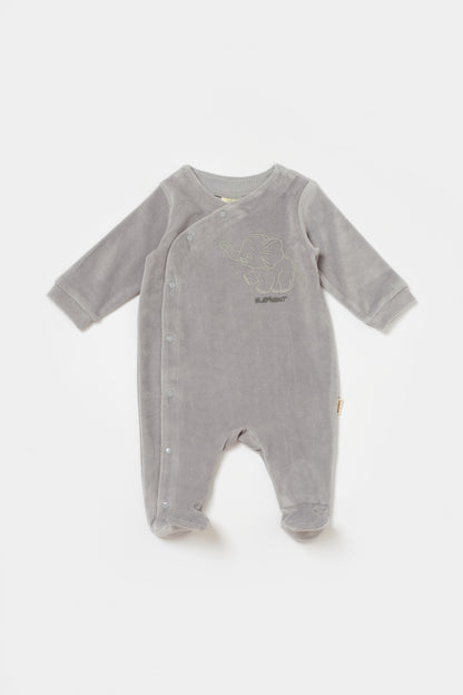 Salopeta Elefant cu maneca lunga si botosei din 80%bumbac organic si 20% poliester - Gri, BabyCosy