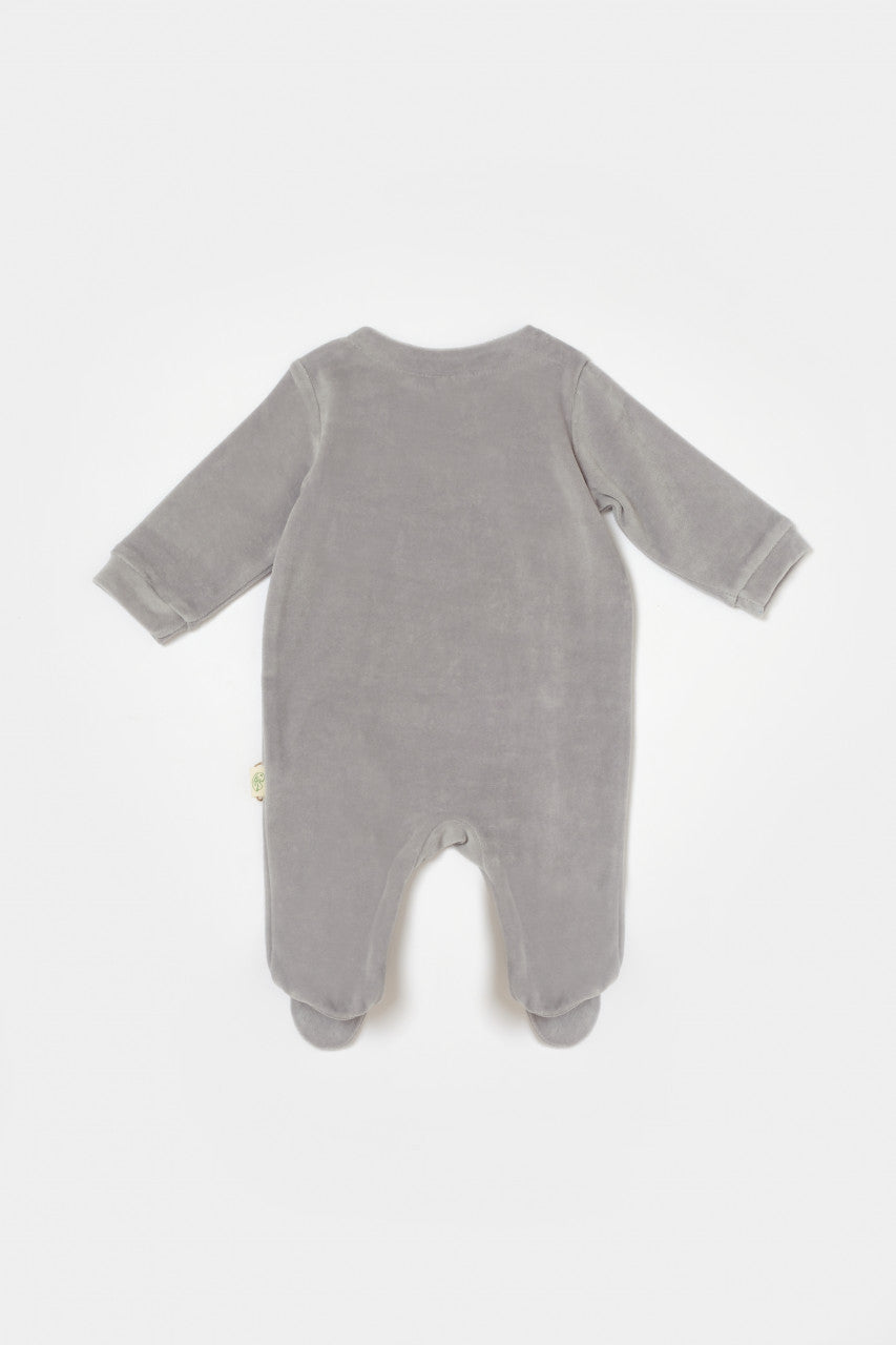 Salopeta Elefant cu maneca lunga si botosei din 80%bumbac organic si 20% poliester - Gri, BabyCosy