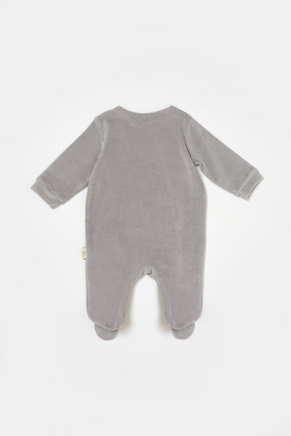 Salopeta Elefant cu maneca lunga si botosei din 80%bumbac organic si 20% poliester - Gri, BabyCosy
