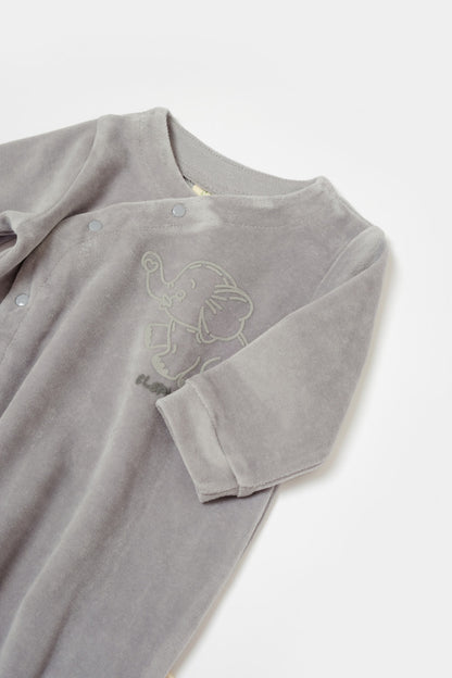 Salopeta Elefant cu maneca lunga si botosei din 80%bumbac organic si 20% poliester - Gri, BabyCosy