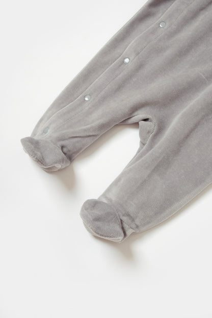 Salopeta Elefant cu maneca lunga si botosei din 80%bumbac organic si 20% poliester - Gri, BabyCosy
