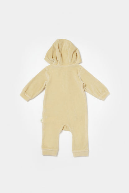 Salopeta Elefant cu maneca lunga si gluga din 80%bumbac organic si 20% poliester - Stone, BabyCosy