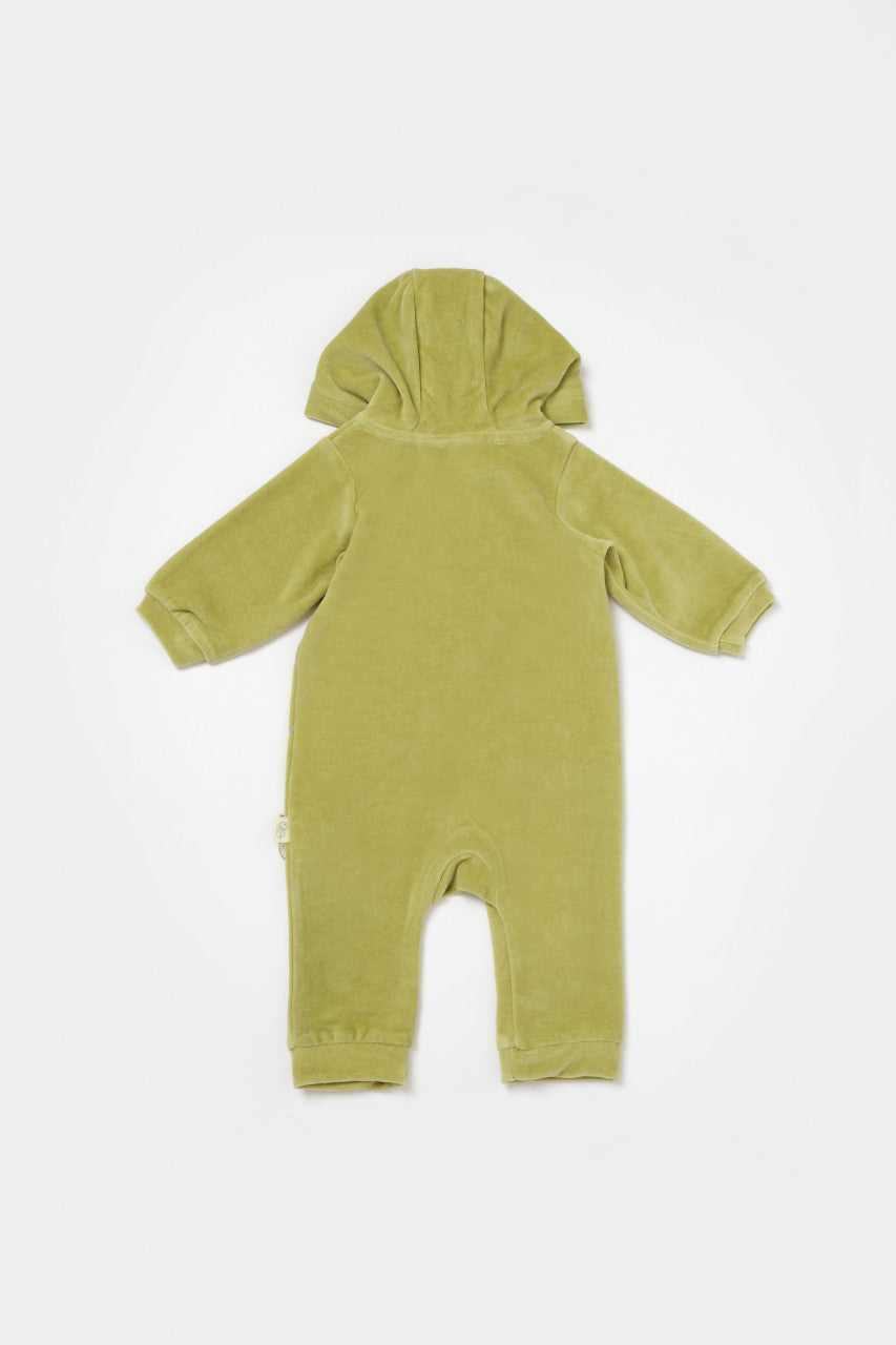 Salopeta Elefant cu maneca lunga si gluga din 80%bumbac organic si 20% poliester - Verde, BabyCosy