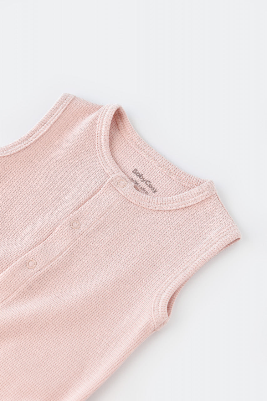 Salopeta fara maneci si pantaloni scurti - 100% bumbac organic - Roz, BabyCosy