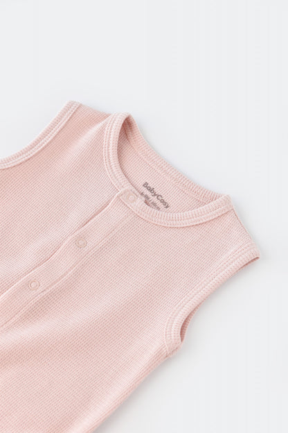 Salopeta fara maneci si pantaloni scurti - 100% bumbac organic - Roz, BabyCosy