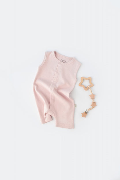 Salopeta fara maneci si pantaloni scurti - 100% bumbac organic - Roz, BabyCosy