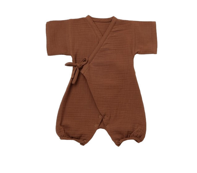 Salopeta petrecuta din muselina, BabyCosy, 100% bumbac organic, Caramiziu