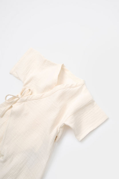 Salopeta petrecuta din muselina, BabyCosy, 100% bumbac organic, Ecru